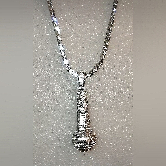 Iced out hip-hop karaoke microphone chain and charm pendant - Picture 3 of 7